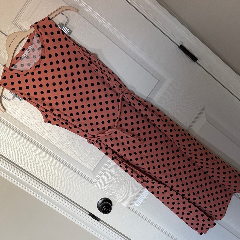Zara Peach and Black Polka Dot Dress
